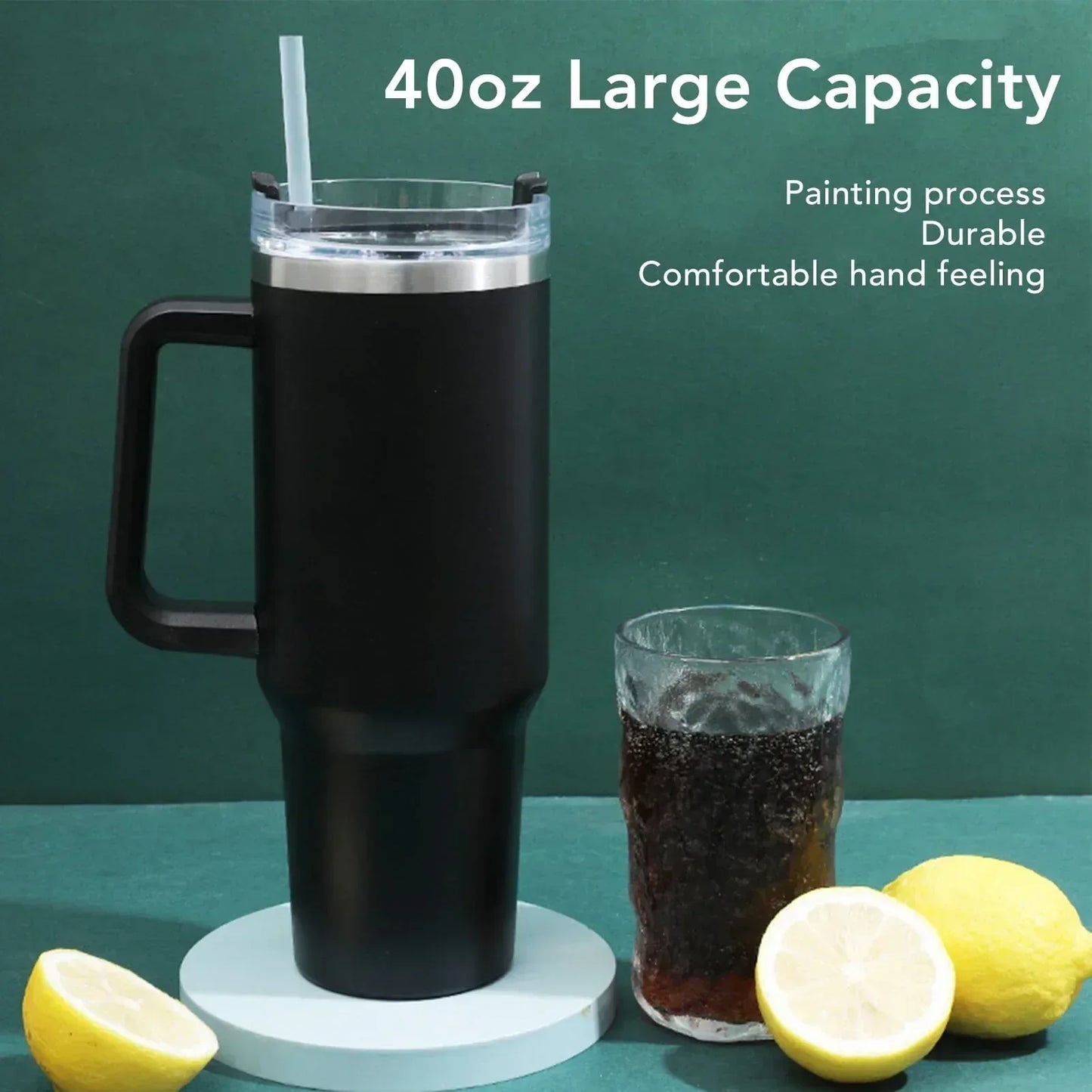 Stainless Steel Water Bottle with Handle Lid Straw Vacuum Thermos Cup Car Coffee Mug Personalized Tumbler 40oz - Arfa Mart