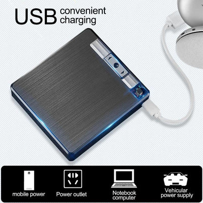 Rechargeable Electronic Lighter and Cigarette Case with USB Charging, Holds 19 Cigarettes