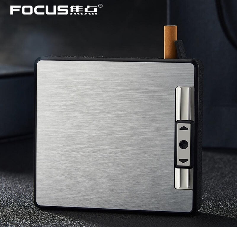 Rechargeable Electronic Lighter and Cigarette Case with USB Charging, Holds 19 Cigarettes