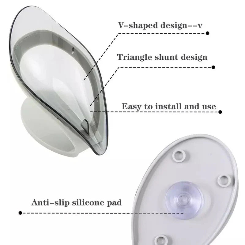 Leaf Shaped Soap Holder with Suction Cup, Drains Water to Keep Soap Dry and Lasting