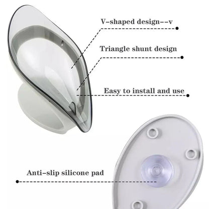 Leaf Shaped Soap Holder with Suction Cup, Drains Water to Keep Soap Dry and Lasting