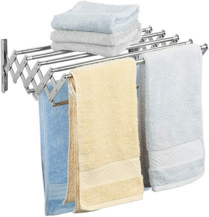 Stainless Steel Space Saver Wall Mounted Towel Rack with Pull-Out Design