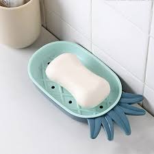 Pineapple Shaped Soap Dish with Drainage and Water-Resistant Base for Bathroom Organization