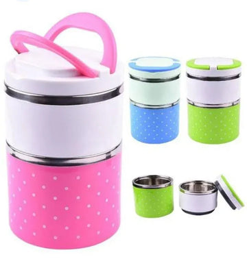 2 layers thermal food container stainless steel lunch box - Arfa Mart