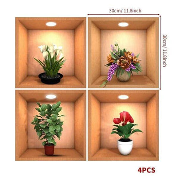 3D Flower Pot Look Wall Stickers - Arfa Mart