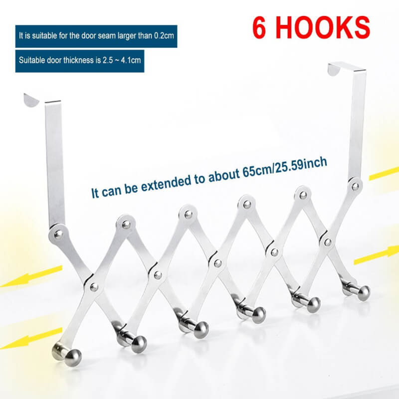 Stainless Steel Retractable Door Hanger with 6 Hooks for Indoor Use