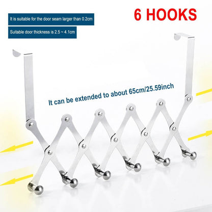 Stainless Steel Retractable Door Hanger with 6 Hooks for Indoor Use