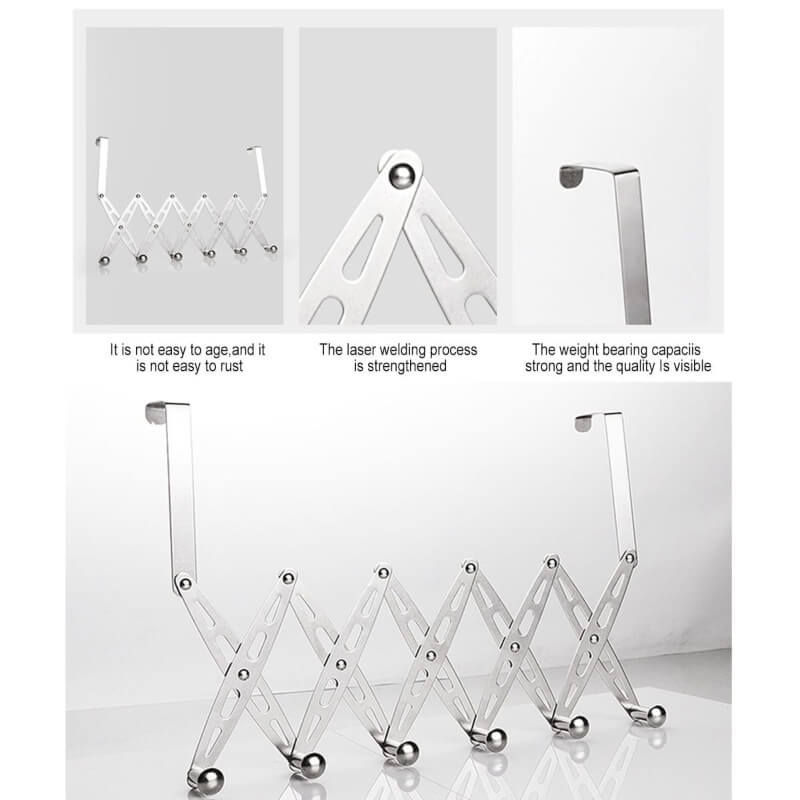 Stainless Steel Retractable Door Hanger with 6 Hooks for Indoor Use