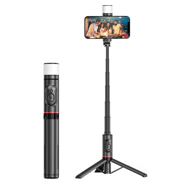 3-in-1 Selfie Stick with Fill Light and Tripod, Expandable with Remote