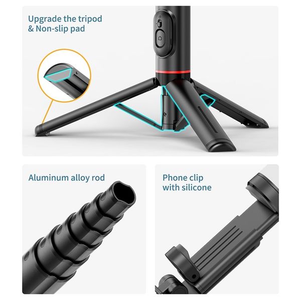 3-in-1 Selfie Stick with Fill Light and Tripod, Expandable with Remote