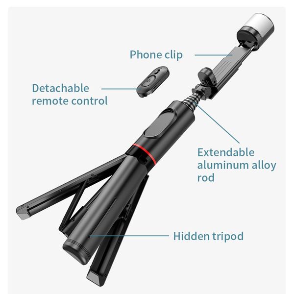 3-in-1 Selfie Stick with Fill Light and Tripod, Expandable with Remote