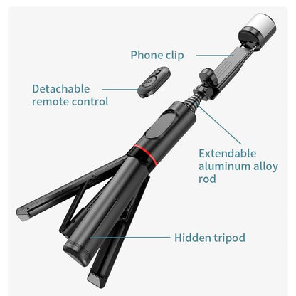 3-in-1 Selfie Stick with Fill Light and Tripod, Expandable with Remote