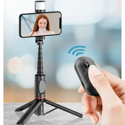 3-in-1 Selfie Stick with Fill Light and Tripod, Expandable with Remote