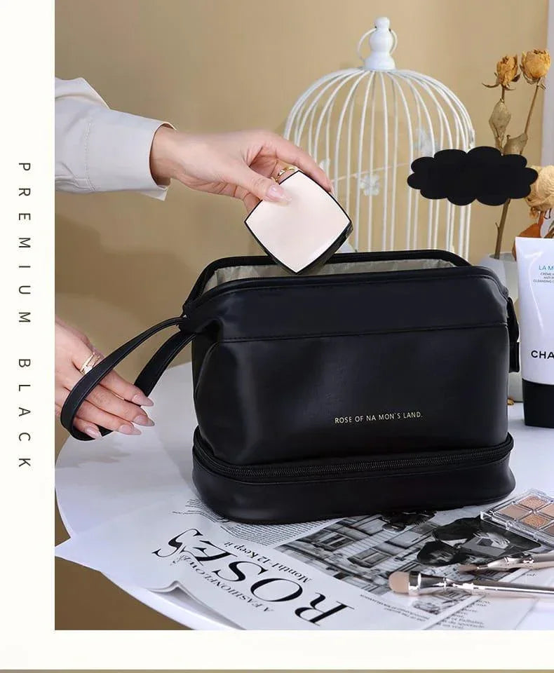 Double Layer Leather Cosmetic Pouch - Arfa Mart