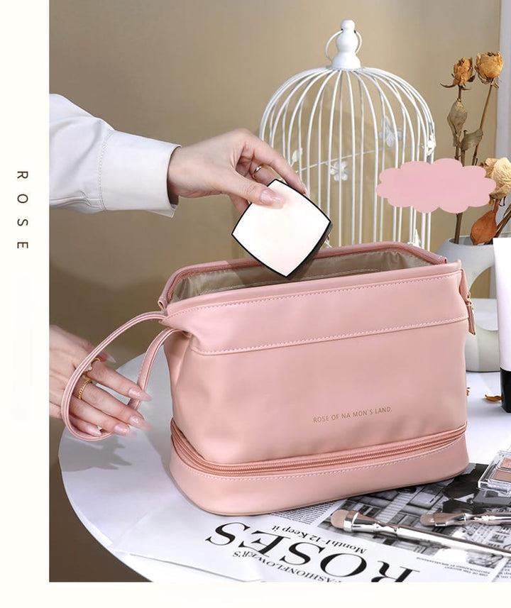 Double Layer Leather Cosmetic Pouch - Arfa Mart