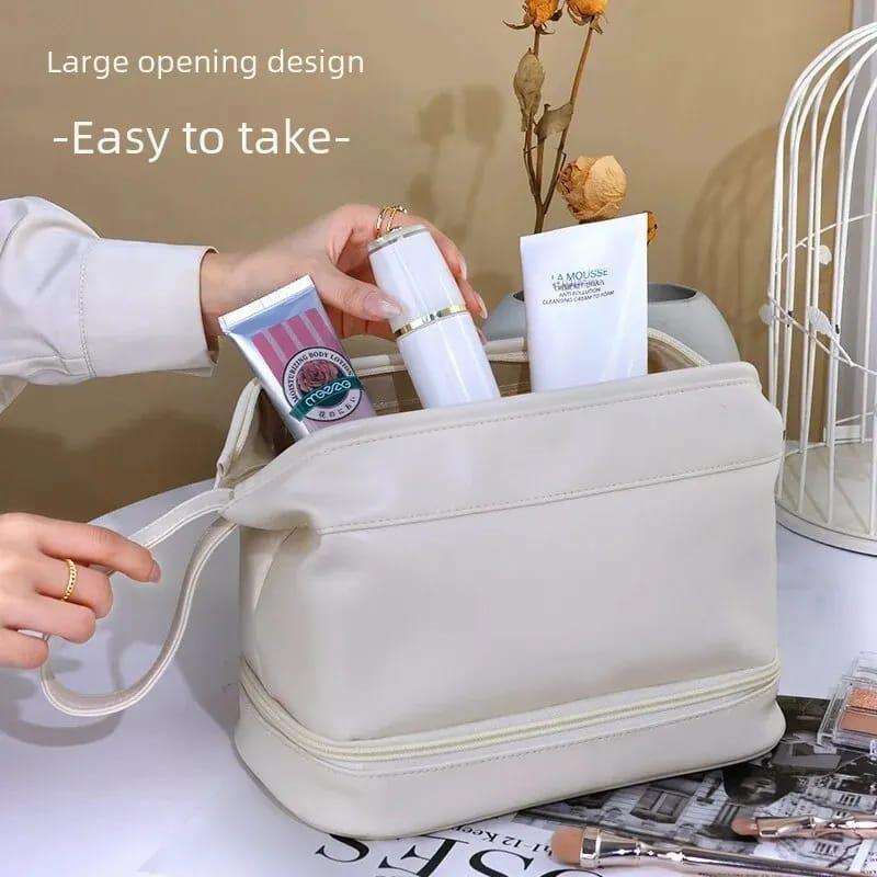 Double Layer Leather Cosmetic Pouch - Arfa Mart