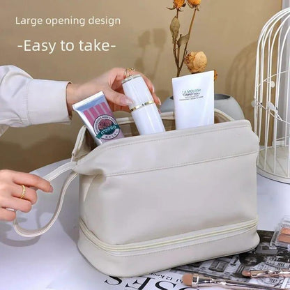 Double Layer Leather Cosmetic Pouch - Arfa Mart