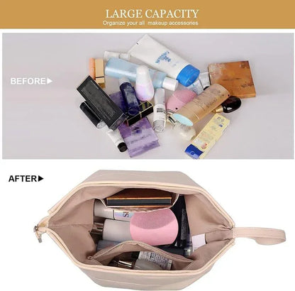 Double Layer Leather Cosmetic Pouch - Arfa Mart