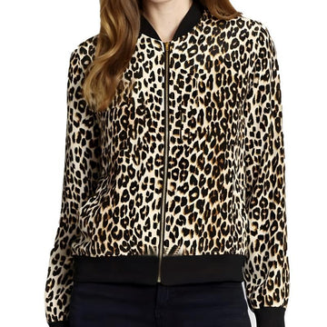 Stylish Leopard-Printed Velvet Zipper Bomber Jacket For Ladies - Arfa Mart