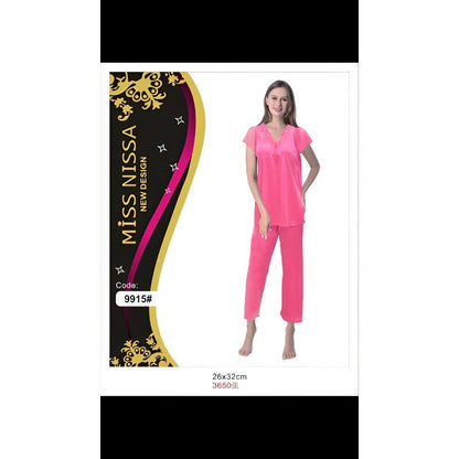 2 Piece Silk Full-Length Comfortable Night Suit For Women
