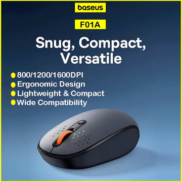 Baseus F01A Compact Silent Click Comfortable Design Wireless Mouse with Adjustable DPI - Arfa Mart