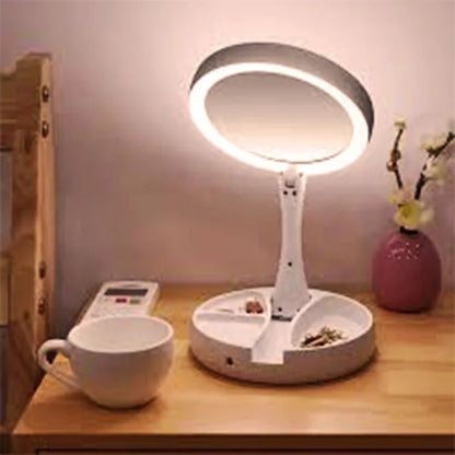 Foldable LED Lights Makeup Mirror with 360 Rotation and Dual Power Supply