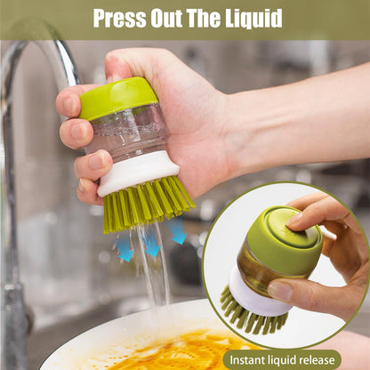 Dish Washing Brush with Liquid Dispenser and Storage Stand, Non-Scratch Bristles