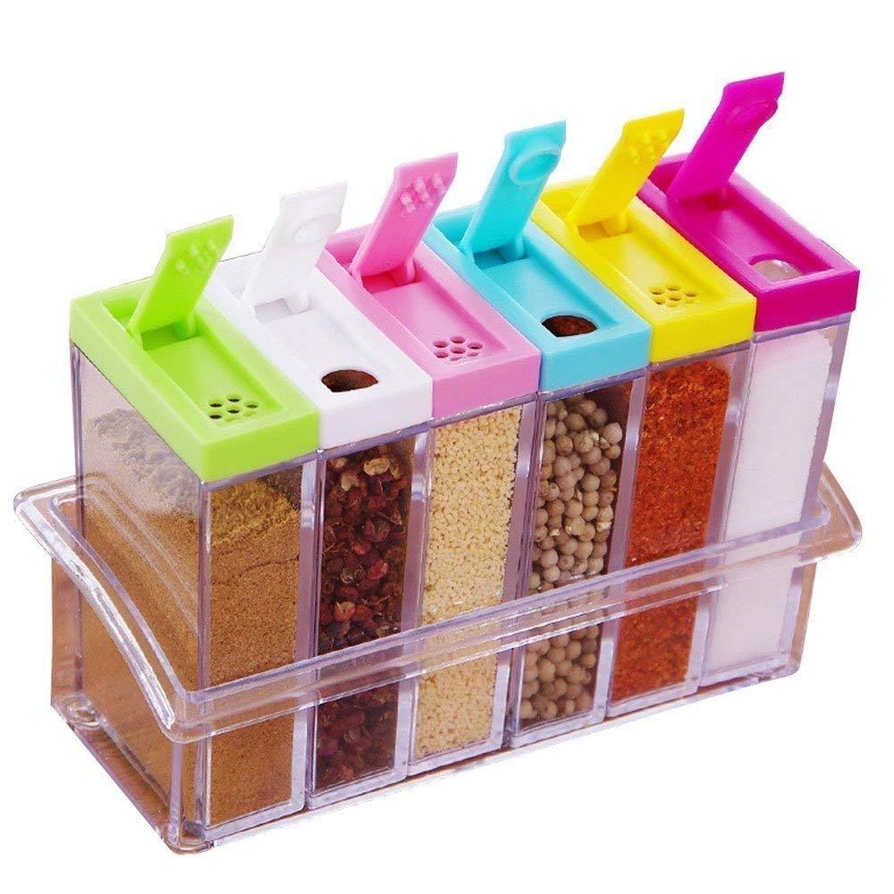 6 Pcs Kitchen Spice Jar Set with Automatic Lid and Transparent Design