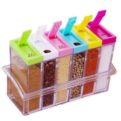 6 Pcs Kitchen Spice Jar Set with Automatic Lid and Transparent Design