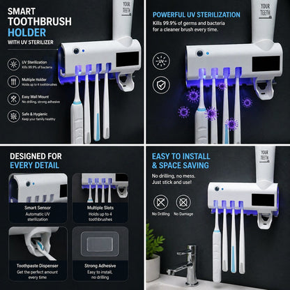 Electric Toothbrush Sterilizer and Dispenser with UV Light and Holder