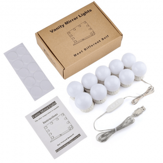 Set of 10 Dimmable LED Makeup Mirror Lights with 3 Light Modes and Adhesive Pads