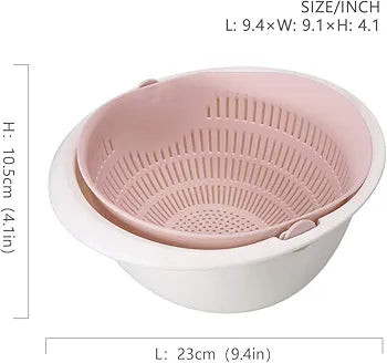 Kitchen Double Drain Basket Bowl with 360? Rotation, Food Grade PP, Dual Layer