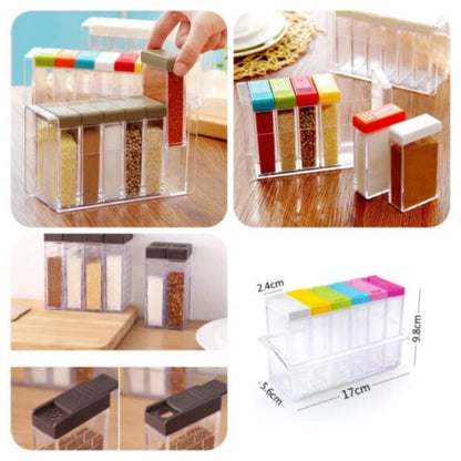 6 Pcs Kitchen Spice Jar Set with Automatic Lid and Transparent Design