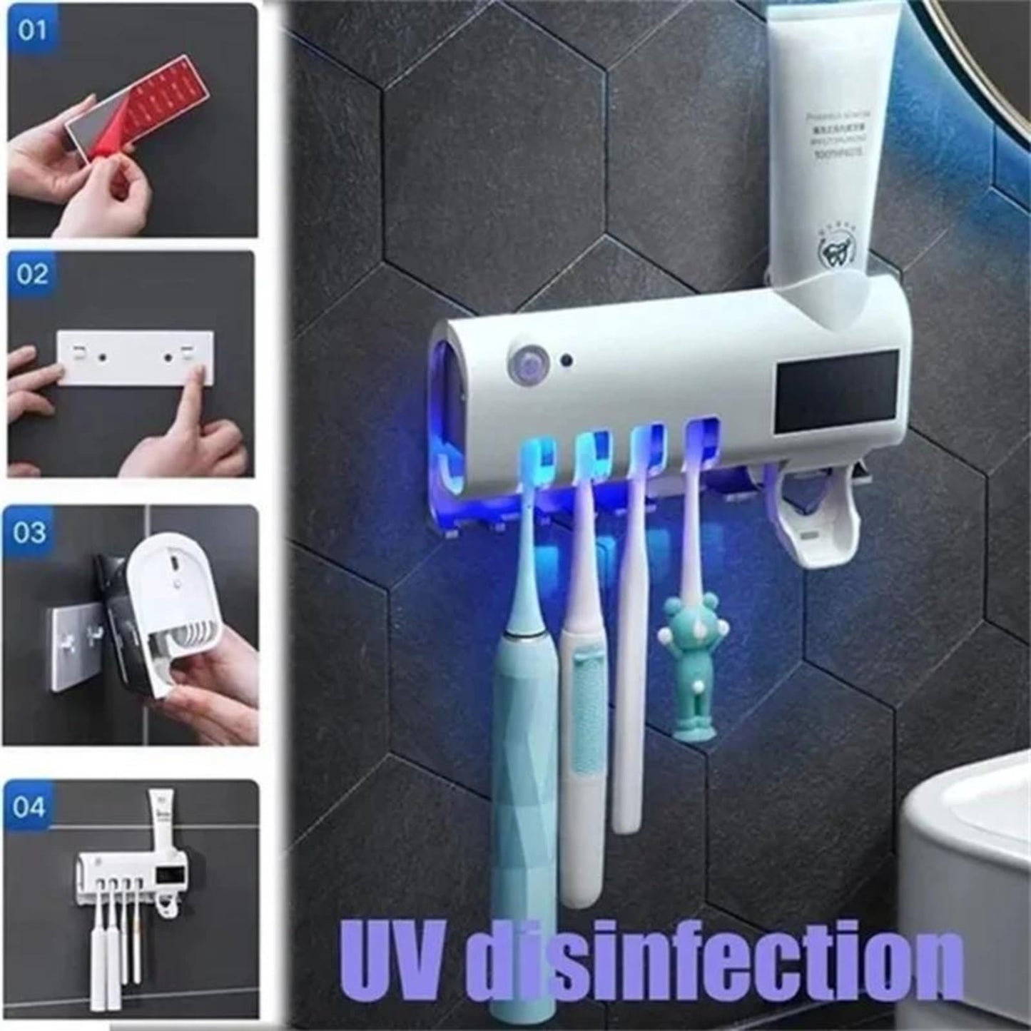 Electric Toothbrush Sterilizer and Dispenser with UV Light and Holder