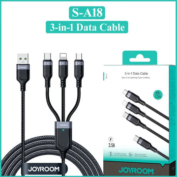 JoyRoom S-A18 3-in-1 Fast Charging and Data Cable – USB-A to Lightning, Type-C, and Micro, 3.5A - Arfa Mart
