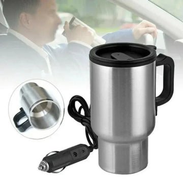 Car Stainless Steel Coffee Mug Flask with Heating and Spill-Resistant Lid for Travel - Arfa Mart