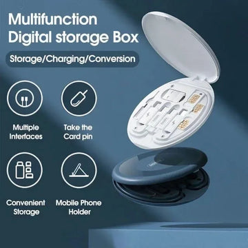 Multifunctional data cable storage box Adopter for lightning USB-C and Micro-USB device universal data transfer cable - Arfa Mart