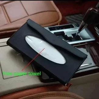 PU Leather Car Tissue Box with Clips for Sun Visor, Durable and Practical Design - Arfa Mart