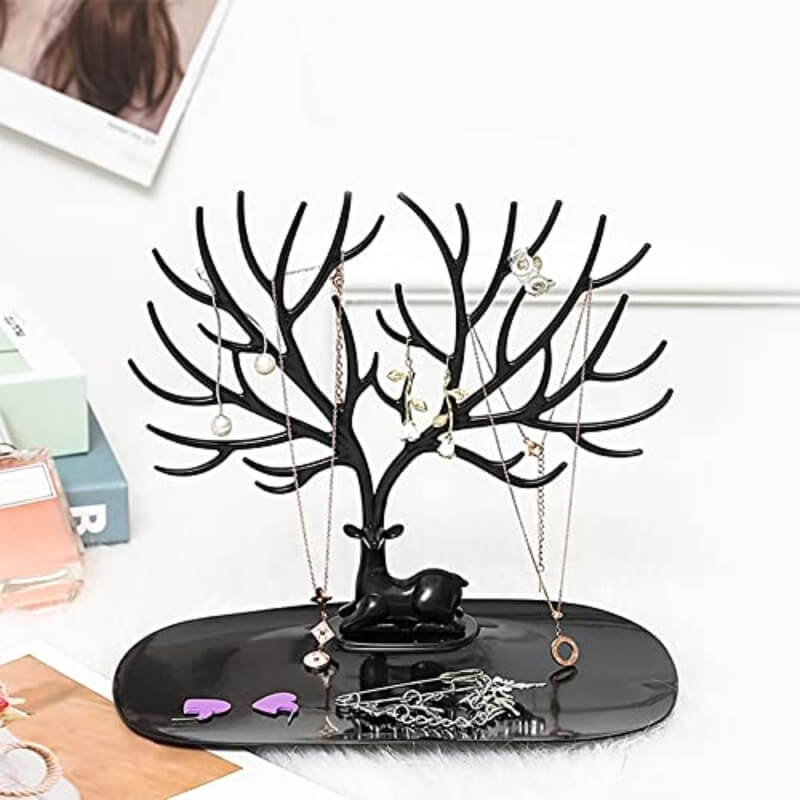 Little Deer Jewelry Display Stand Tree Holder with Antler Hooks and Bottom Platform