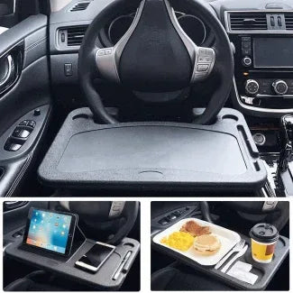 Universal Car Steering Wheel Desk Food Tray with Cup Holder and Laptop Stand - Arfa Mart