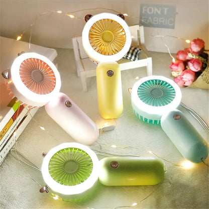 USB Handheld Mini Fan with light Cartoon Mute Fan