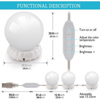 Set of 10 Dimmable LED Makeup Mirror Lights with 3 Light Modes and Adhesive Pads