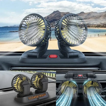 12 Volt Double-Headed USB Vehicle Fan