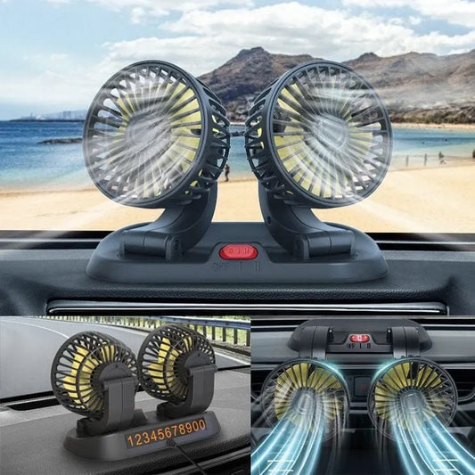 12 Volt Double-Headed USB Vehicle Fan