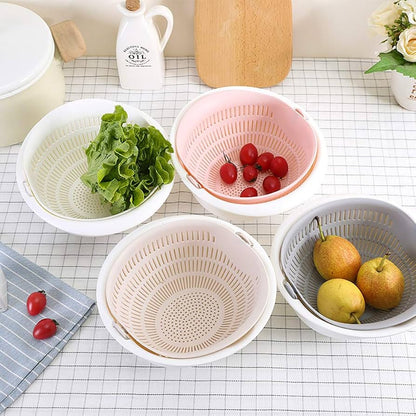 Kitchen Double Drain Basket Bowl with 360? Rotation, Food Grade PP, Dual Layer