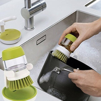Dish Washing Brush with Liquid Dispenser and Storage Stand, Non-Scratch Bristles