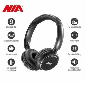 NIA Q1 Bluetooth 4.2 Overhead Stereo Headphones with FM Radio and MicroSD Support - Arfa Mart