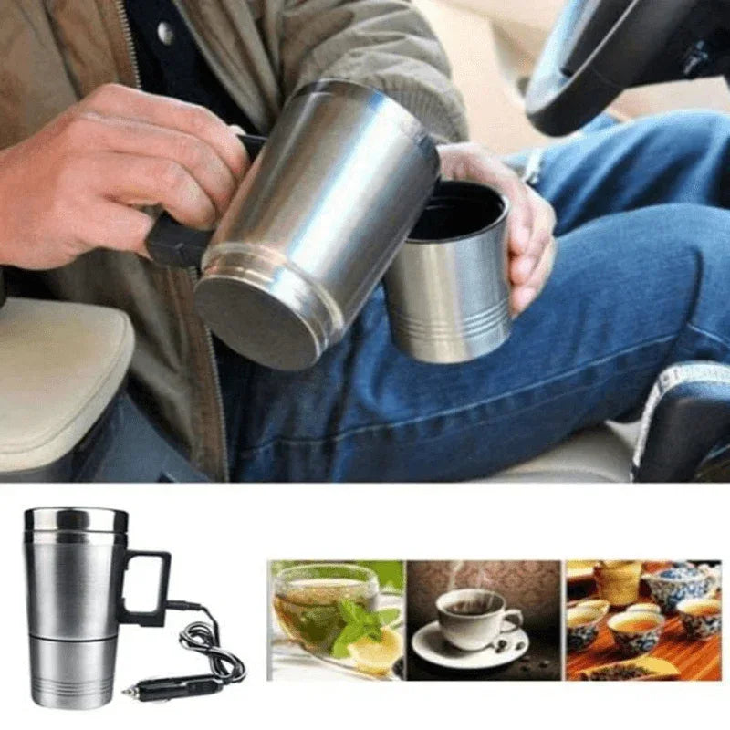 Car Stainless Steel Coffee Mug Flask with Heating and Spill-Resistant Lid for Travel - Arfa Mart