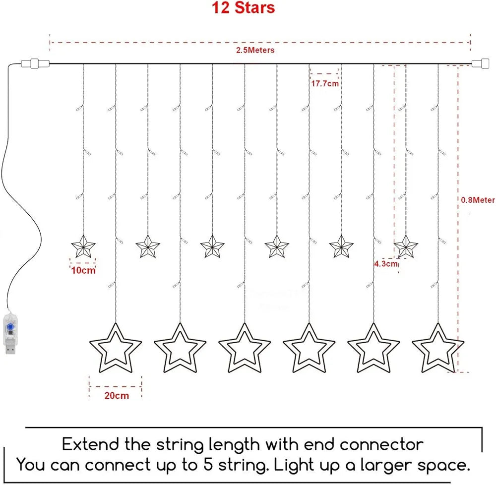 LED Star Curtain Fairy Lights, Waterproof Soft Light String for Indoor & Outdoor Use