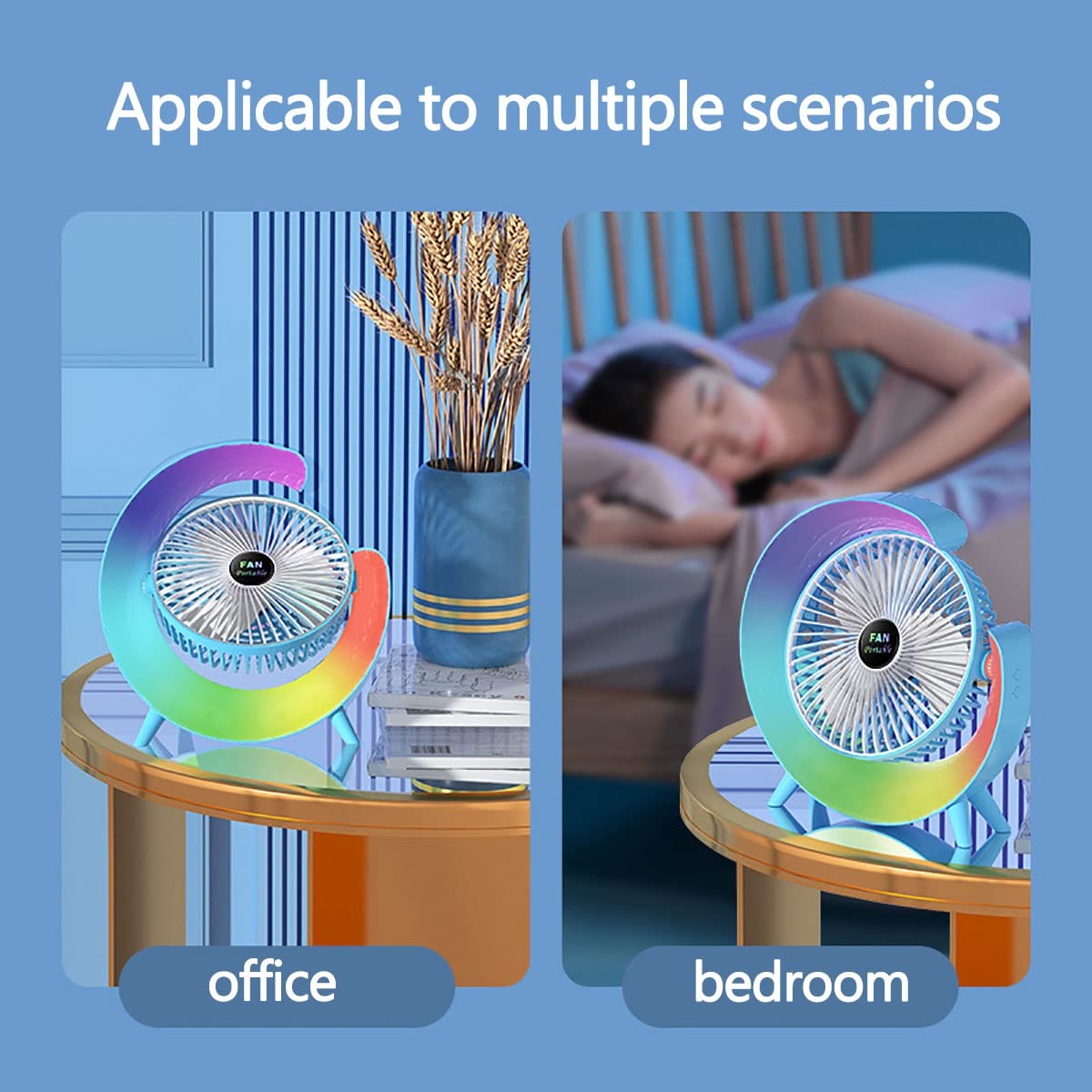 Desktop Silent Desk Fan,  Air Circulator Personal Cooling Fan with RGB Lights